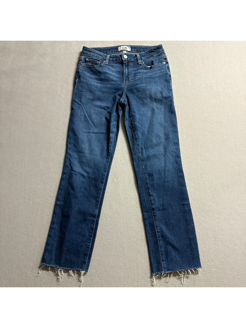 Paige Amber Slim Straight Jeans Womens 28 Blue Denim Raw Hem Stretch